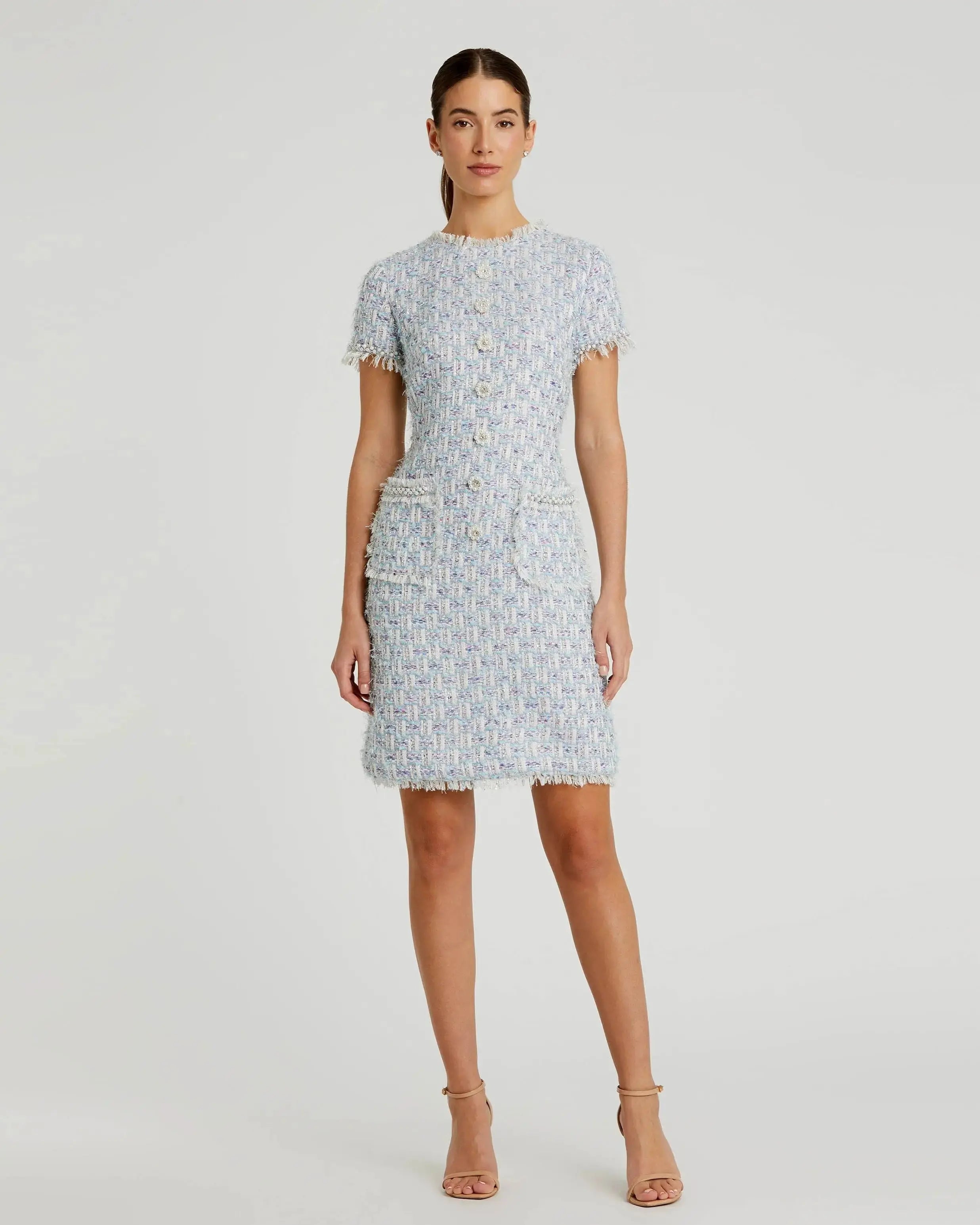 Cap Sleeve Floral Button Detail Shift Dress