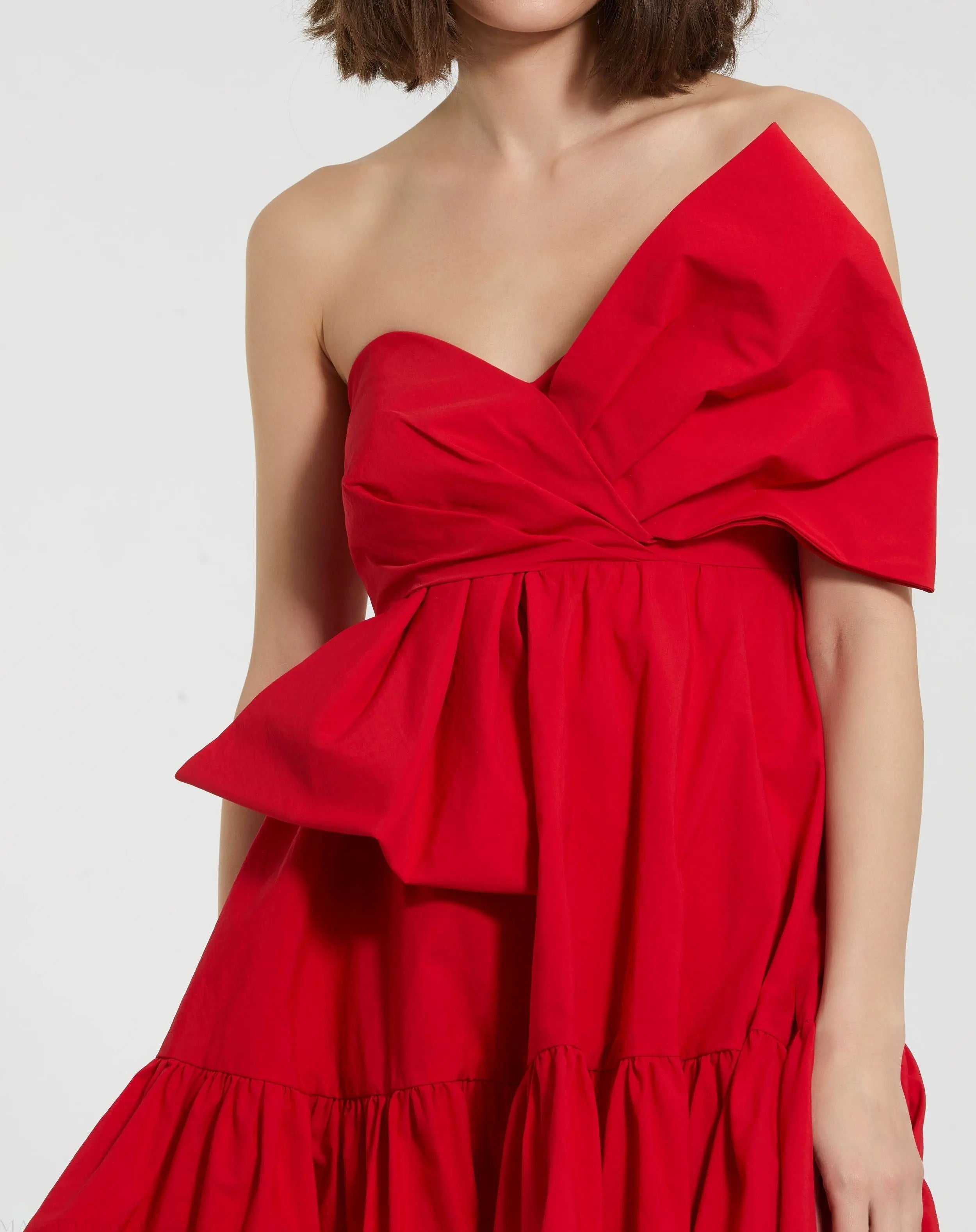 Red Faille Strapless Twist Bow Mini Dress - FINAL SALE