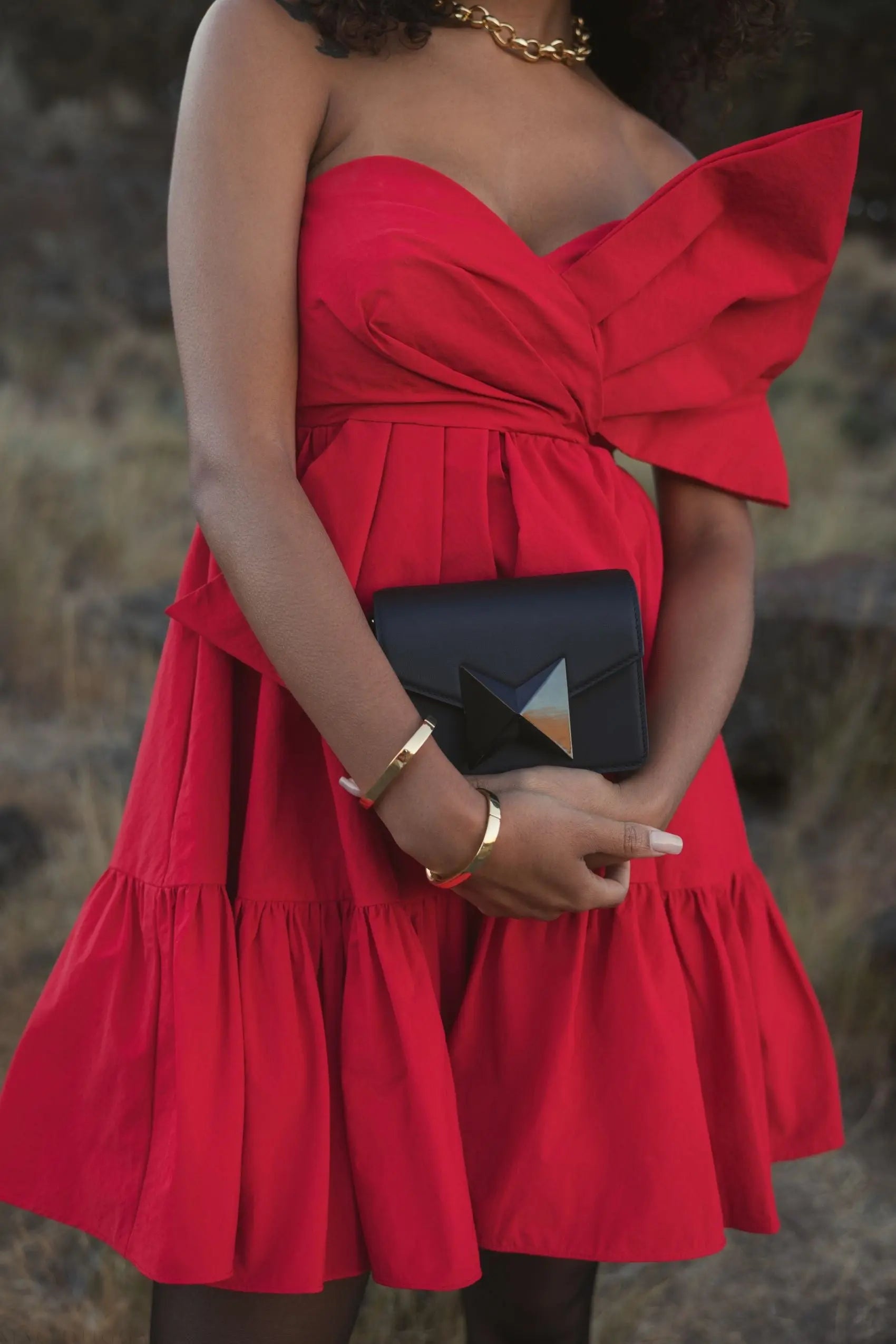 Red Faille Strapless Twist Bow Mini Dress - FINAL SALE