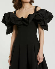 Black Crepe Godet Hem Mini Dress With Faille Ruffle - FINAL SALE