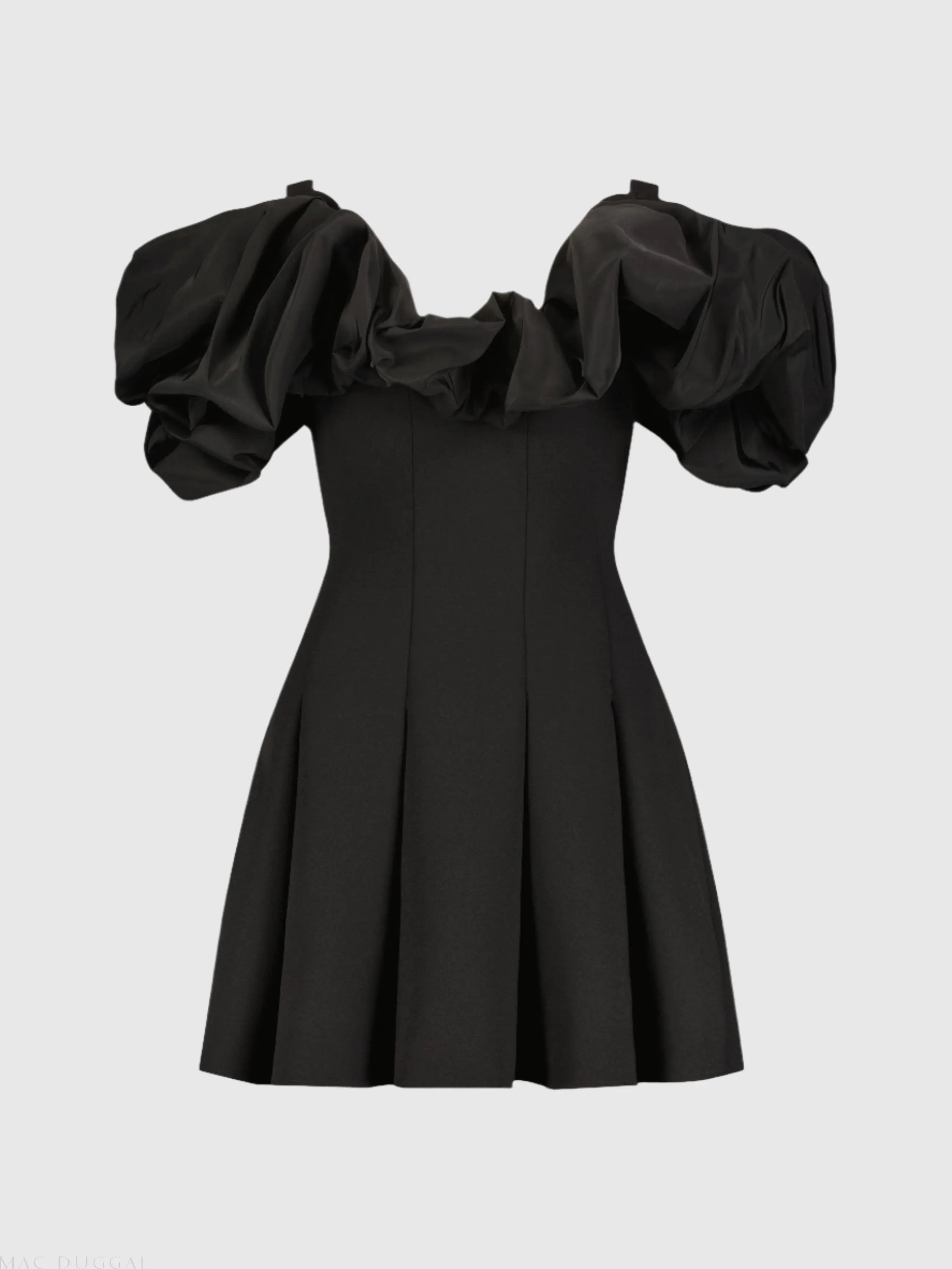 Black Crepe Godet Hem Mini Dress With Faille Ruffle - FINAL SALE