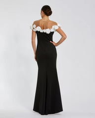Black Crepe Mermaid Gown With 3D Flowers
