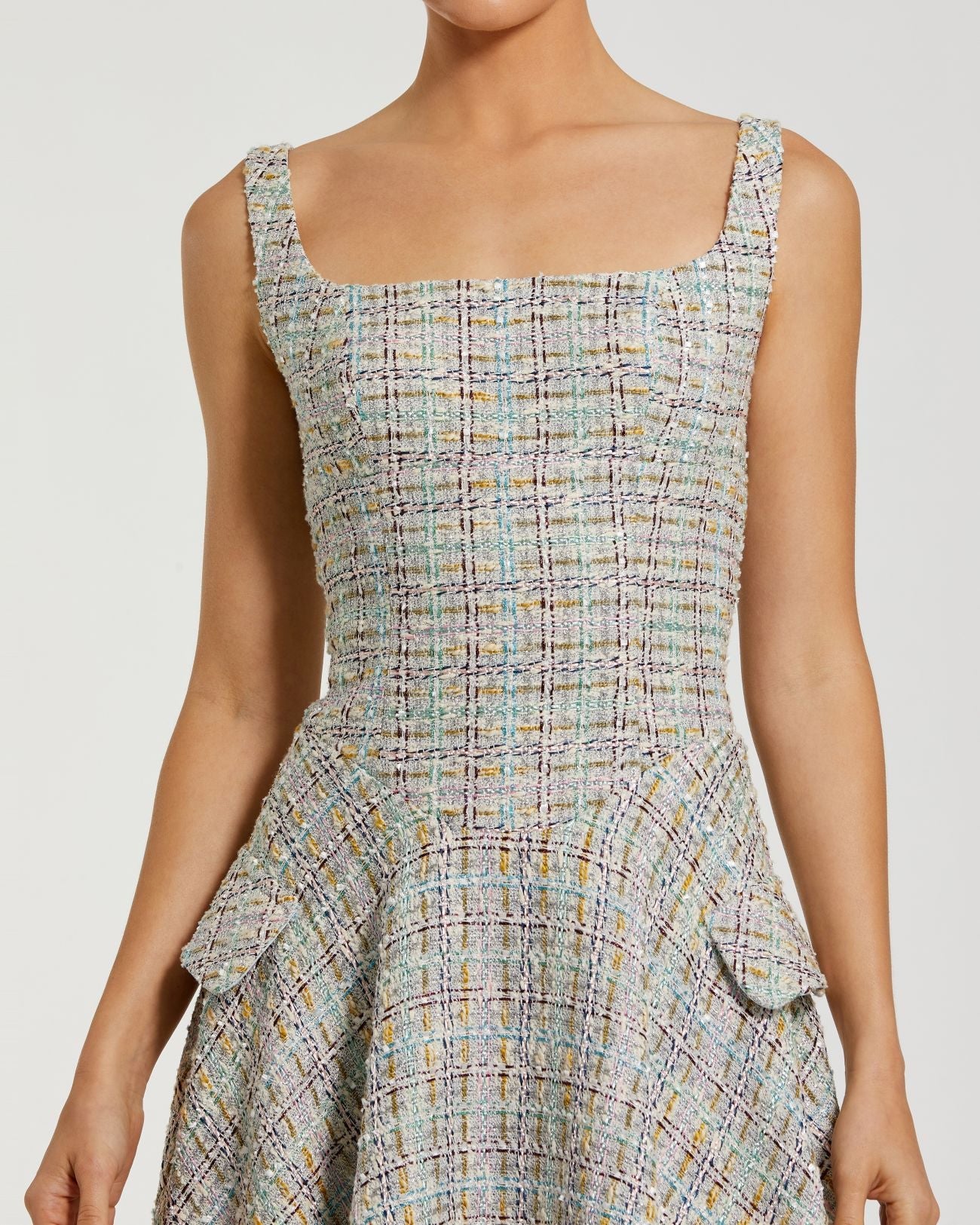 Multicolor Sleeveless Drop Waist Boucle Midi Dress