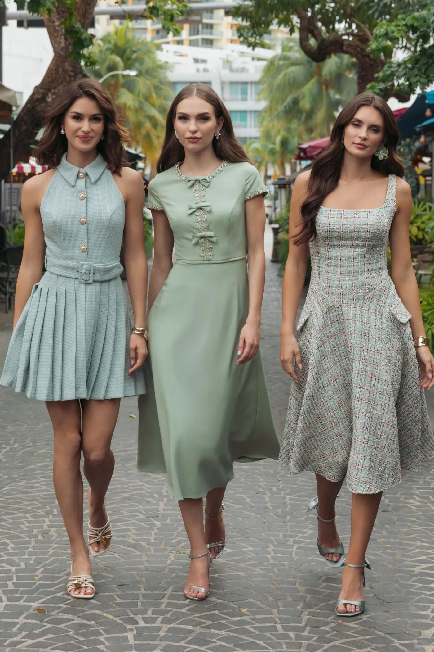 Multicolor Sleeveless Drop Waist Boucle Midi Dress