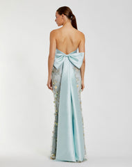 Blue Strapless Sweetheart Embellished Gown With Bow