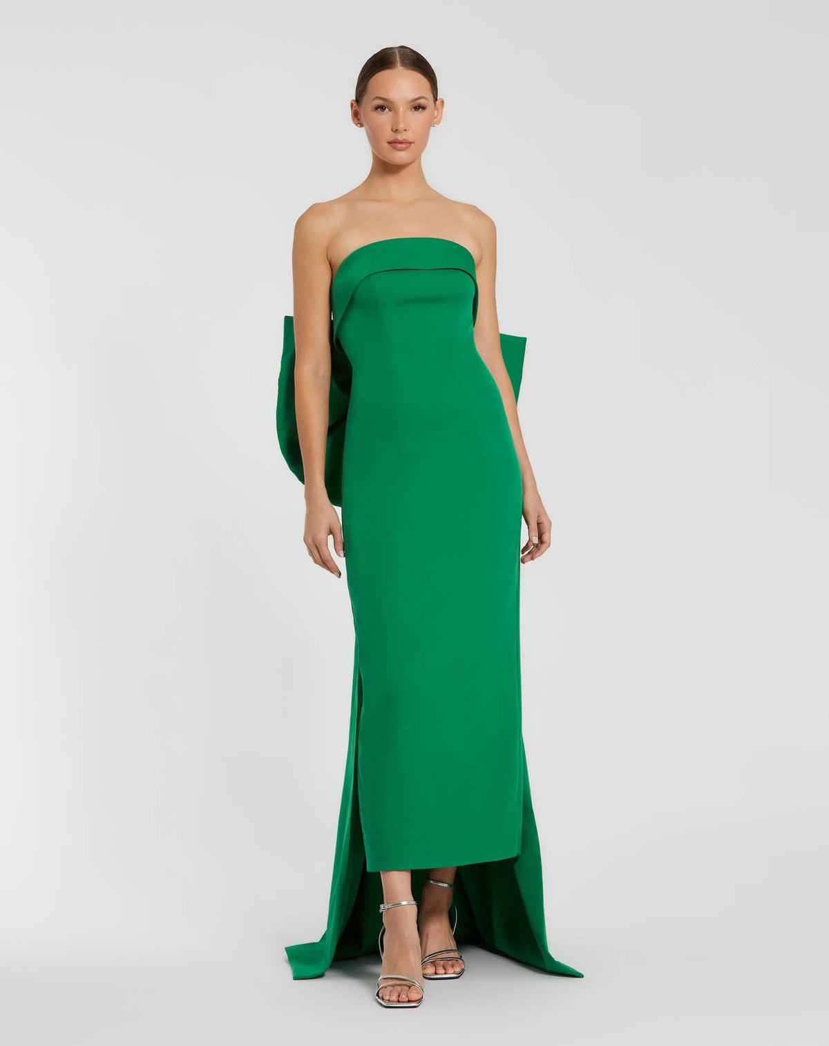 Strapless Crepe Sheath Dress with Bow