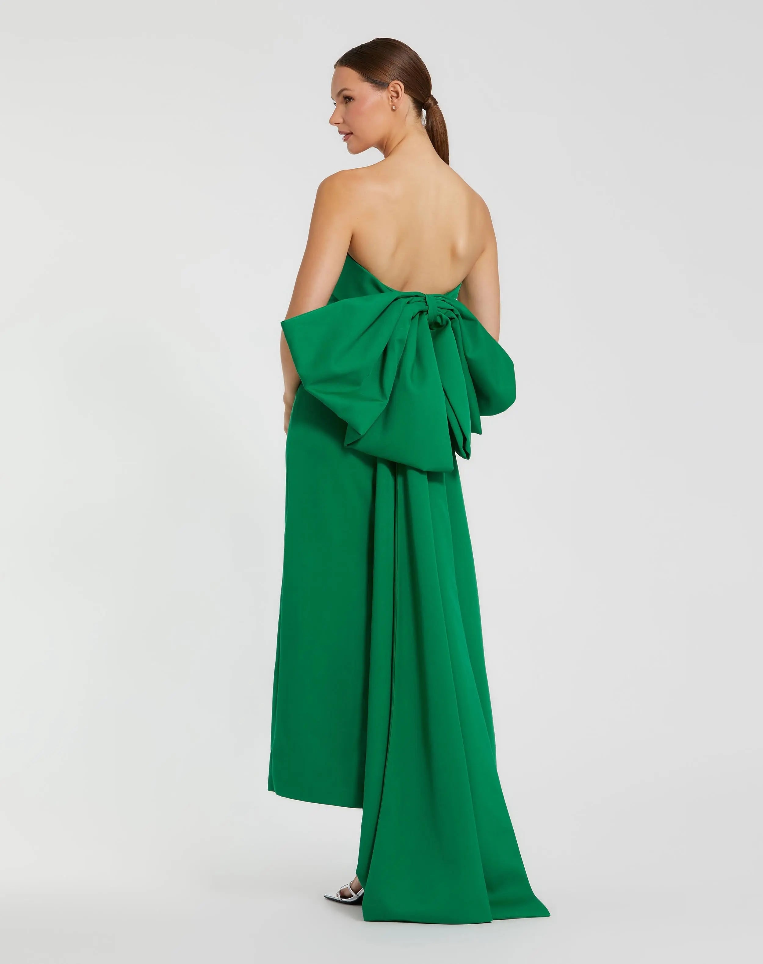 Green Strapless Crepe Sheath Dress with Bow