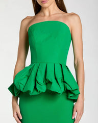 Green Strapless Peplum Trumpet Gown