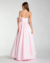 Light Pink Mikado Strapless Bubble Hem Ball Gown with Bow
