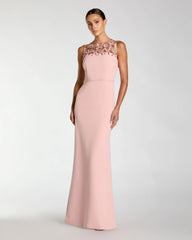 Sleeveless Crepe Gown With Embellished Bows