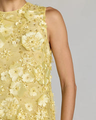 Yellow 3D Floral Embellished Sleeveless Mini Dress