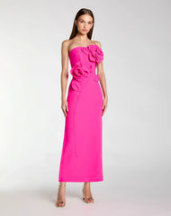 Strapless Crepe Dress With 3D Flower Detail