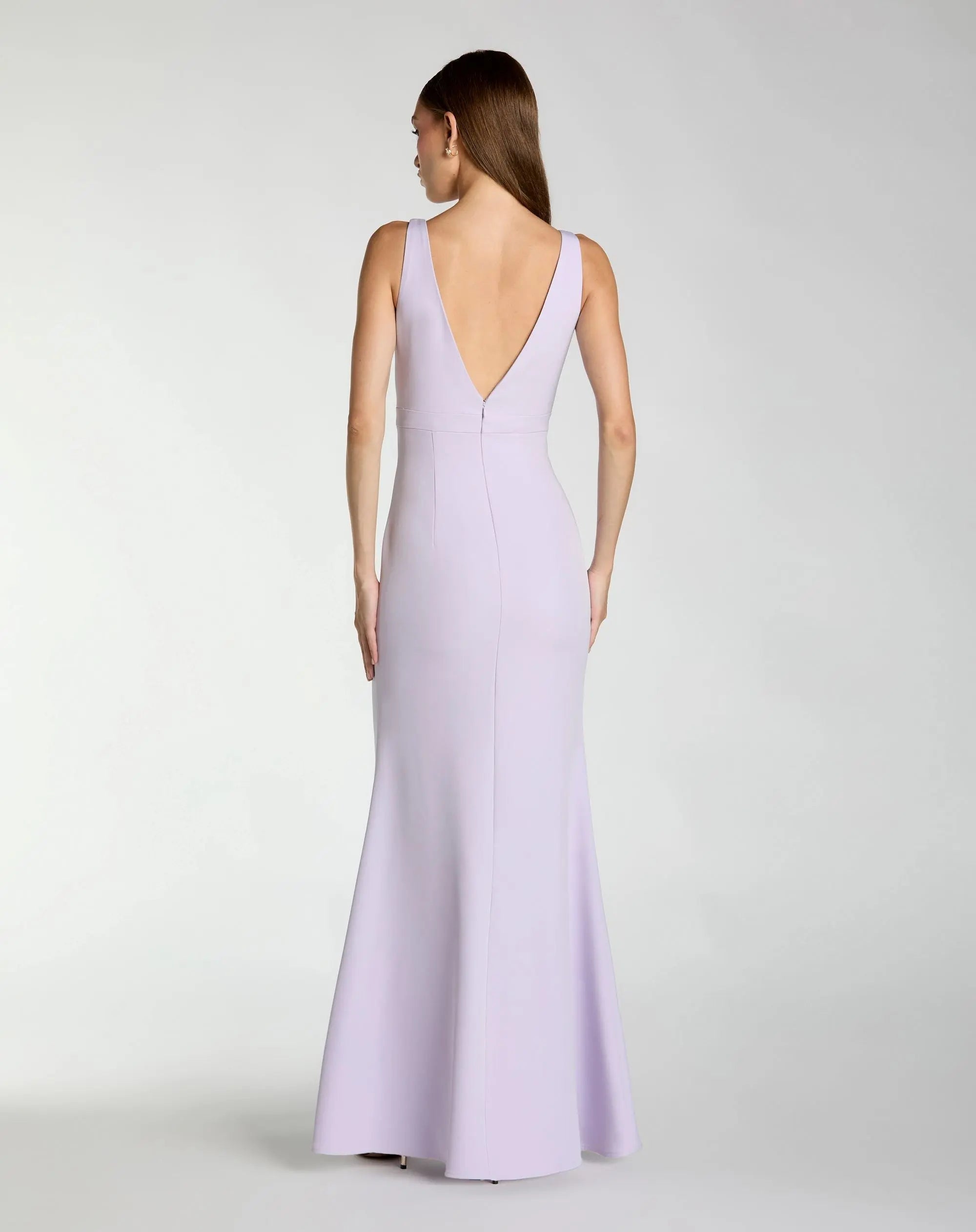 Purple Sleeveless V Neck Mermaid Gown With Bow