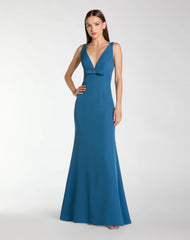 Sleeveless V Neck Mermaid Gown With Bow