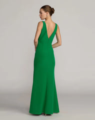 Green Sleeveless V Neck Mermaid Gown With Bow