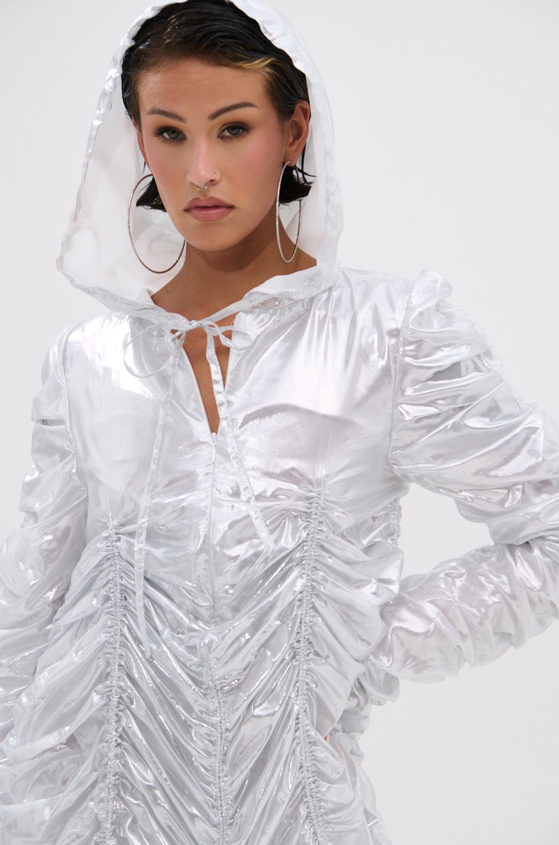 WAYS TO GO METALLIC ADJUSTABLE DRESS IN WHITE
