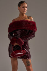 BABY IT'S COLD OUTSIDE FUR TRIM SEQUIN MINI DRESS