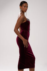 FEELIN THE LOVE VELVET RHINESTONE MIDI DRESS