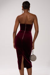 FEELIN THE LOVE VELVET RHINESTONE MIDI DRESS