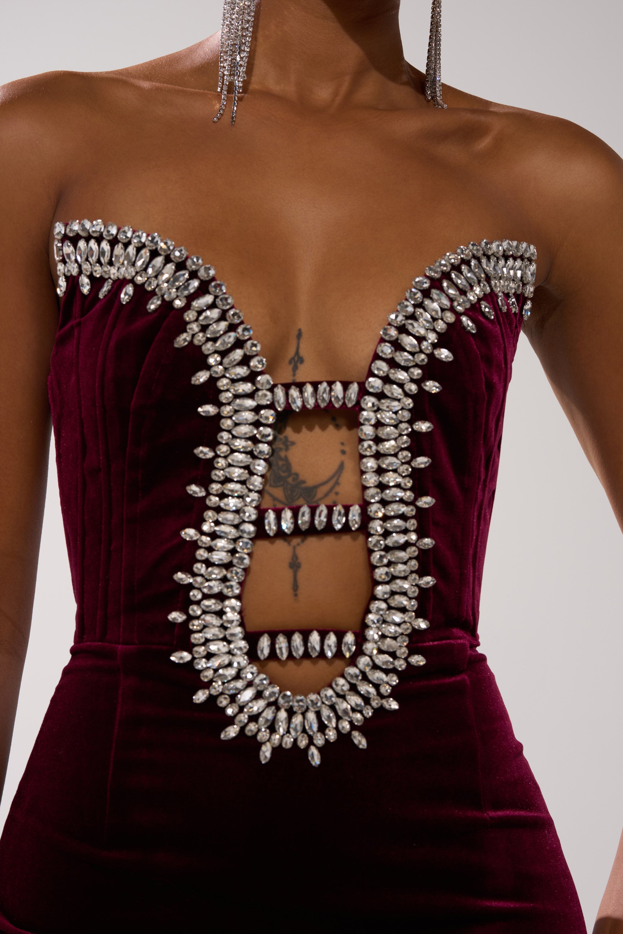 FEELIN THE LOVE VELVET RHINESTONE MIDI DRESS
