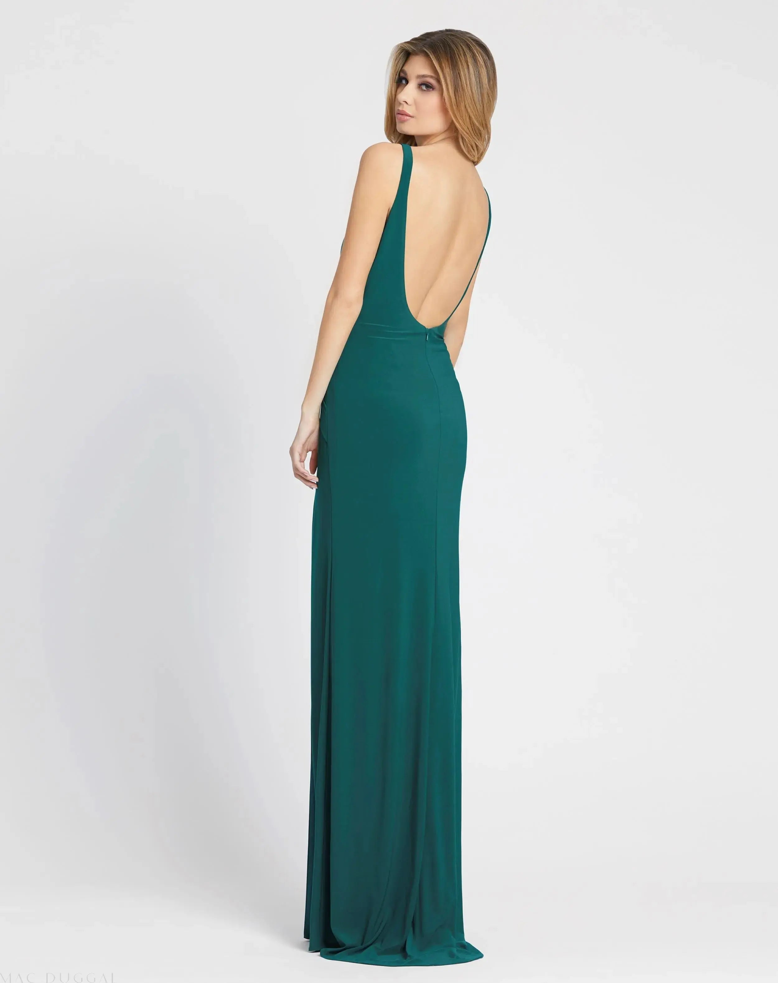 Green Sleeveless Ruched Side Knot Jersey Gown - FINAL SALE