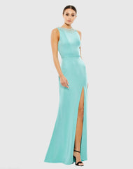Sleeveless Rhinestone Collar Column Gown