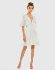 Satin Flowy Cape Sleeve Mini Dress - FINAL SALE