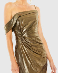 Gold Asymmetrical Front Knot Mini Dress