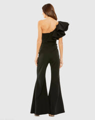 Black One Shoulder Ruffle Detail Flare Pant Jumpsuit - FINAL SALE