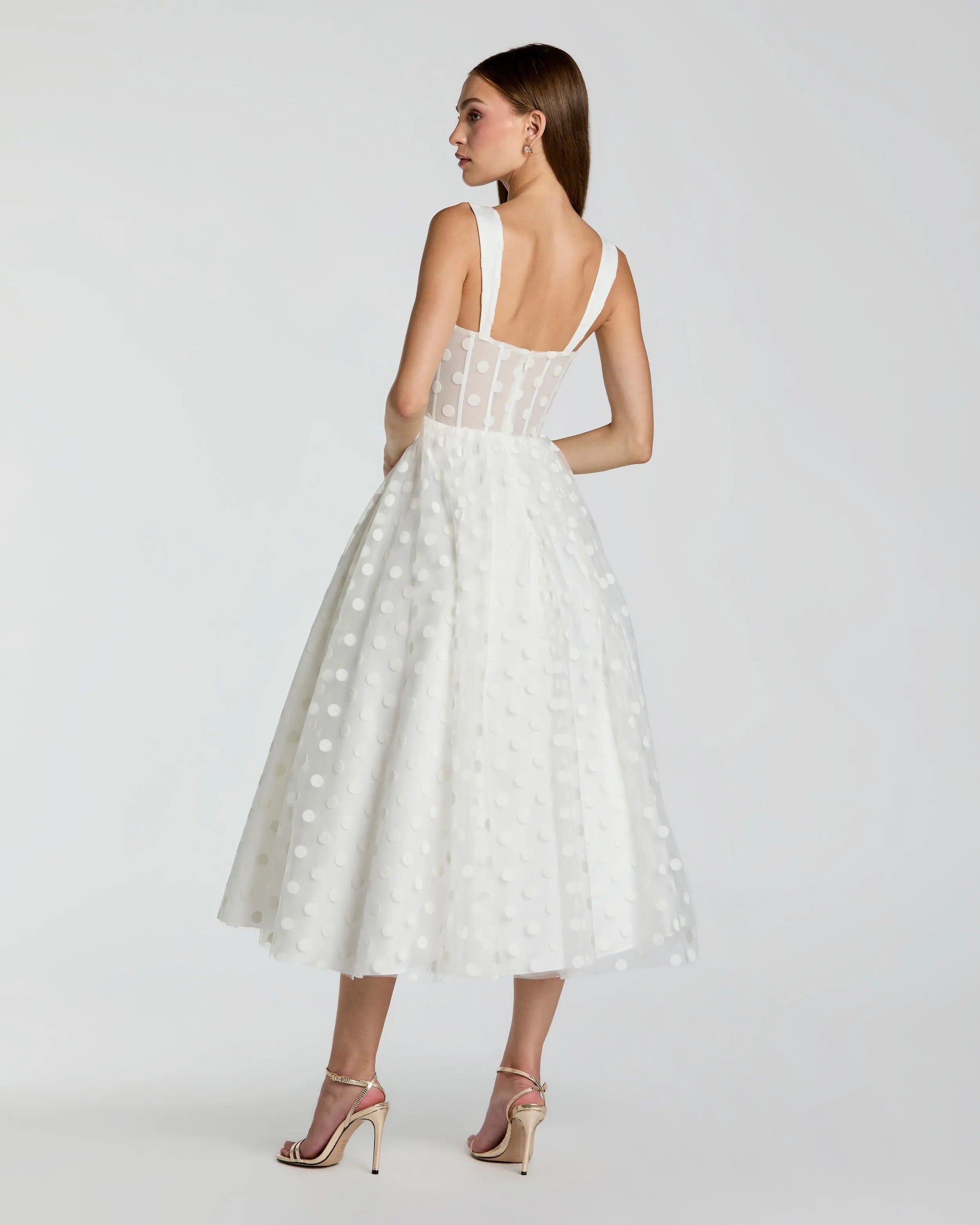 White Polka Dot Tulle A-Line Midi Dress