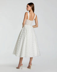 White Polka Dot Tulle A-Line Midi Dress