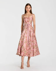 Sleeveless Brocade A Line Midi Dress