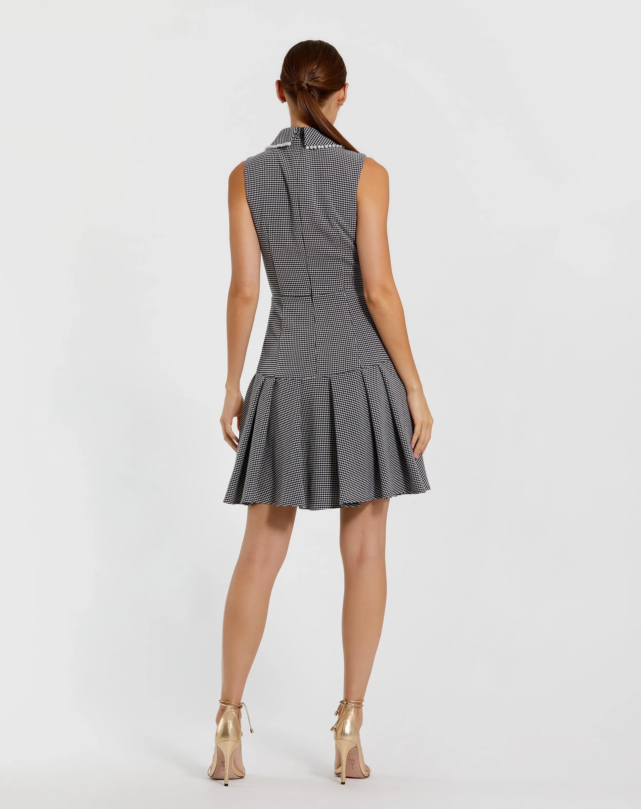 Black Sleeveless Collared Boucle Mini Dress