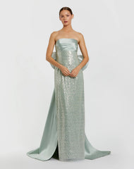 Strapless Embellished Gown With Back Bow Detail