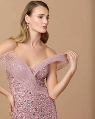 Pink Embellished Strapless Gown With Sculptural Drape