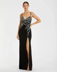 Black Multi Color Beaded Floral Cami Gown - FINAL SALE