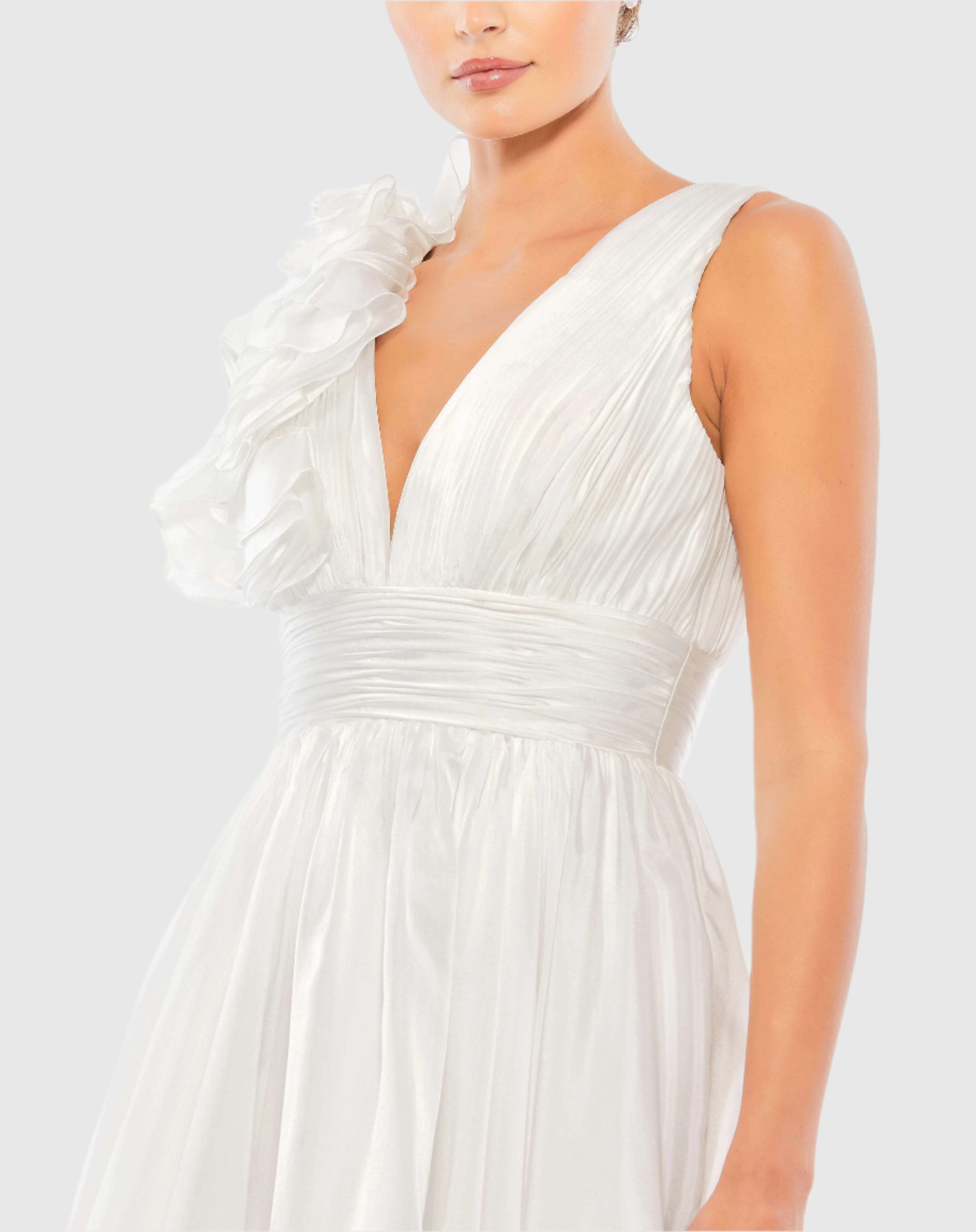 White Ruffle V Neck Fit & Flare Mini Dress