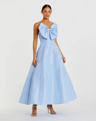 Strapless A-Line Tea Length Statement Bow Dress
