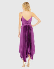 Purple Pleated Satin Flowy Midi Dress
