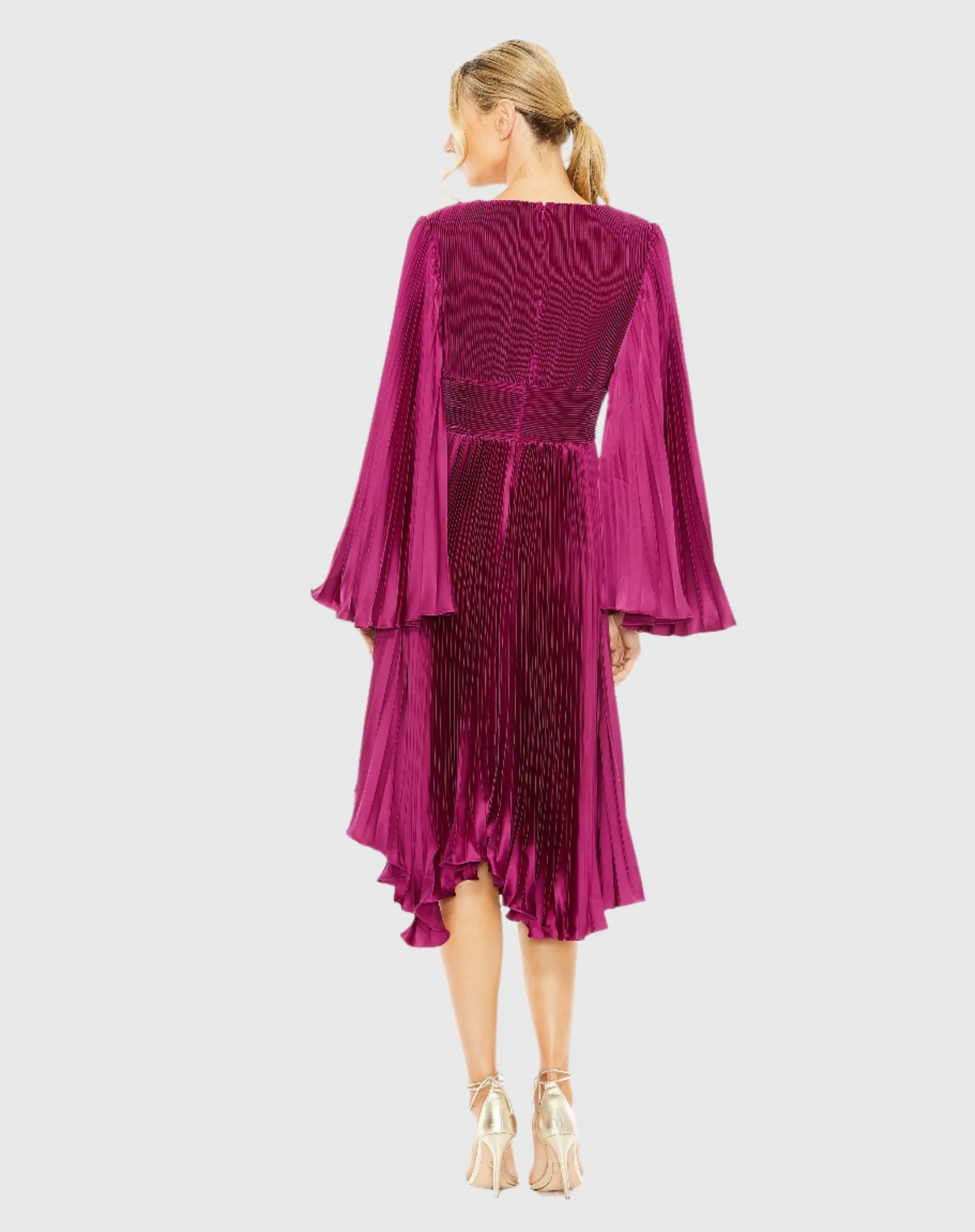 Purple Long Flare Sleeve Pleated Dress - FINAL SALE