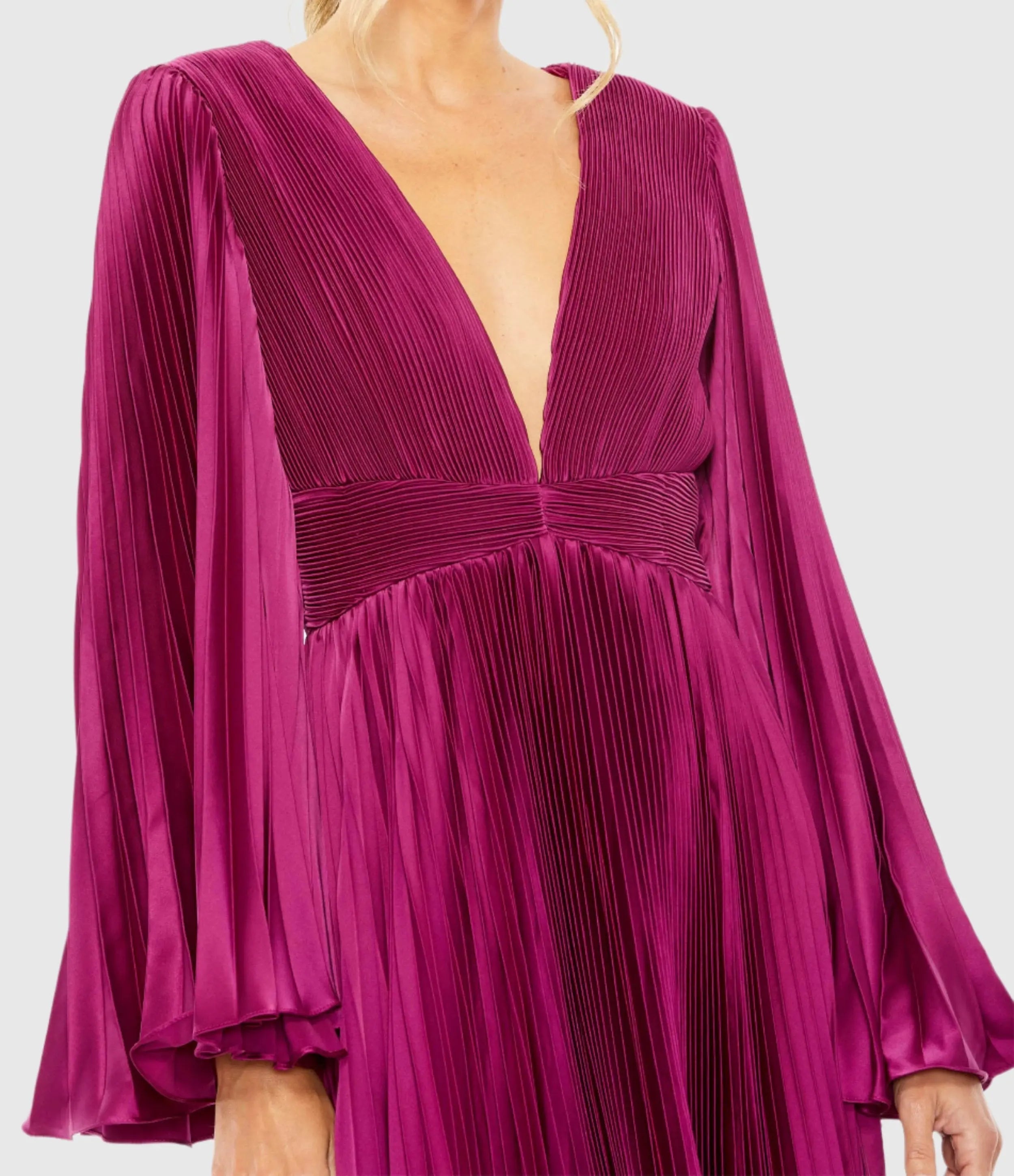 Purple Long Flare Sleeve Pleated Dress - FINAL SALE