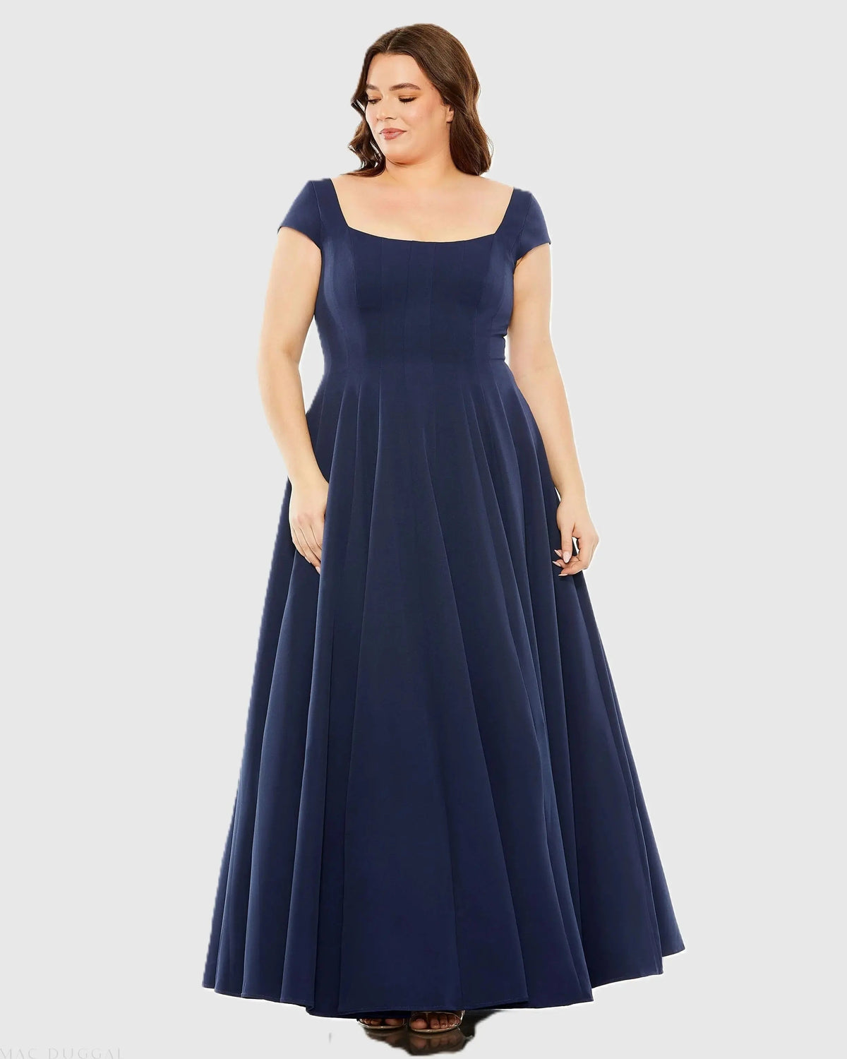 Navy Cap Sleeve Square Neck Ball Gown - FINAL SALE