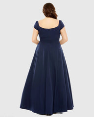 Navy Cap Sleeve Square Neck Ball Gown - FINAL SALE