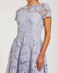 Purple Lace Short Sleeve Midi Dress