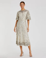 Flounce Sleeve Midi Dress