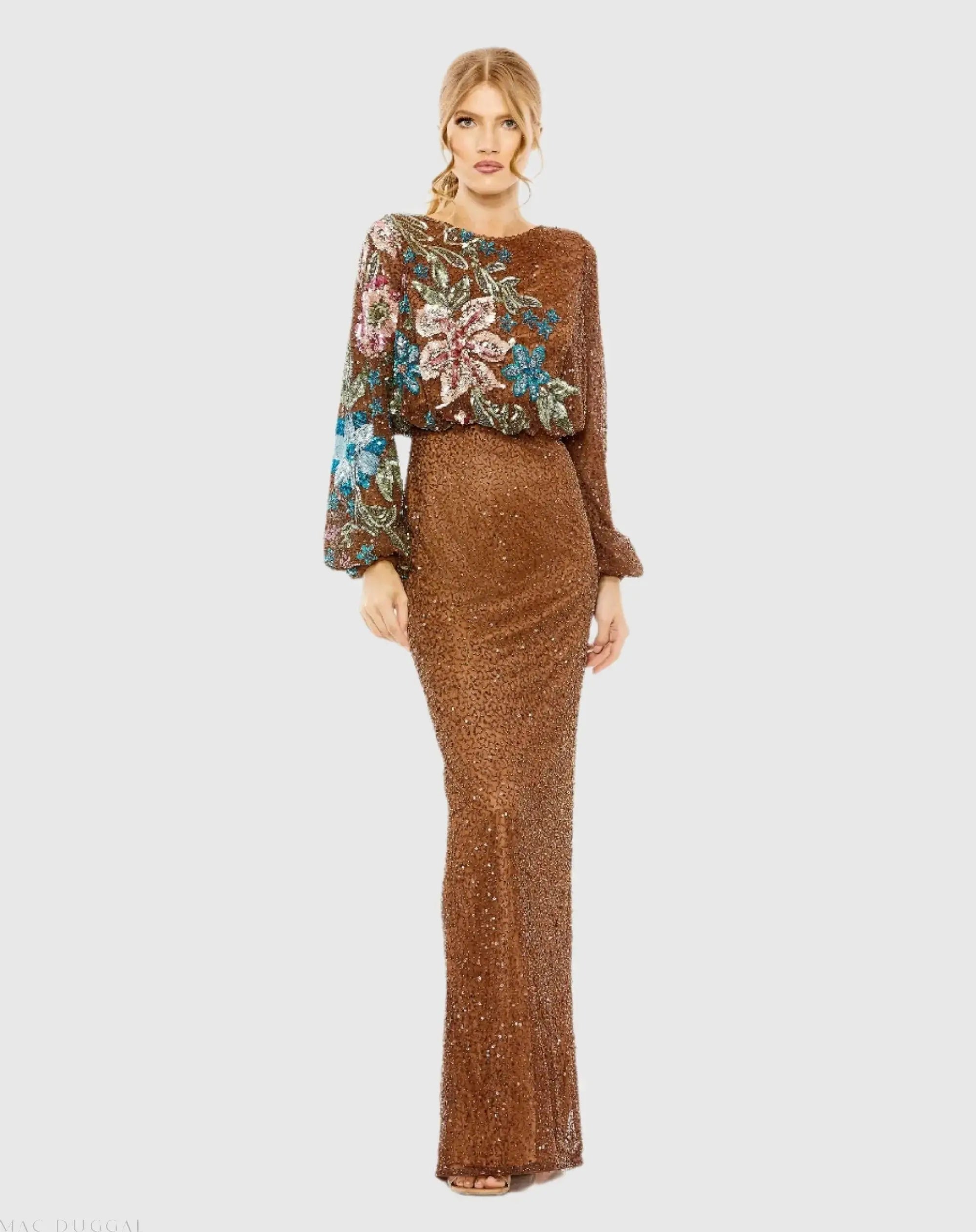 Embellished Floral High Neck Gown