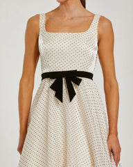 Ivory Polka Dot Square Neck Ball Gown With Bow