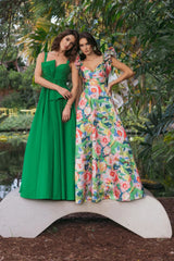 Green Sleeveless Corset Ball Gown With Bow