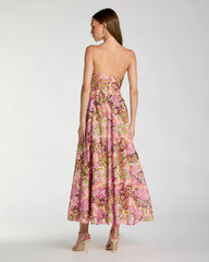 Multicolor Strapless Sequin Floral Midi Dress