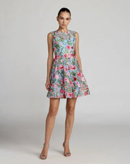 Floral Embroidered Sleeveless A-Line Mini Dress